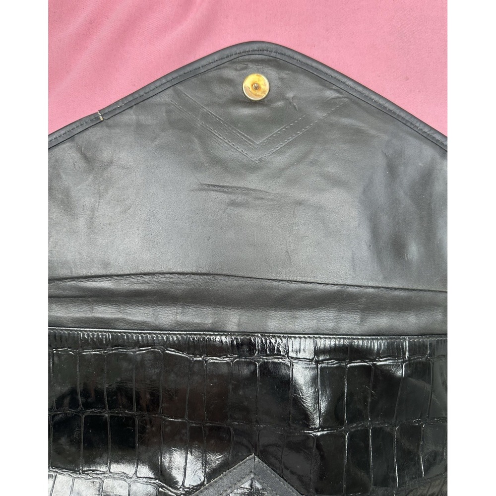 Vintage Aldana Italian Black Croc Embossed Oversized Envelope Clutch Bag‎ - Picture 4 of 8